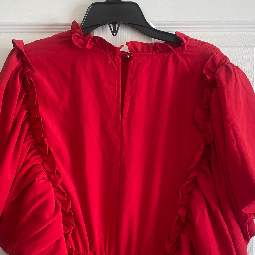 Chic Red Ruffled Maxi Dress - Picture 4 of 5